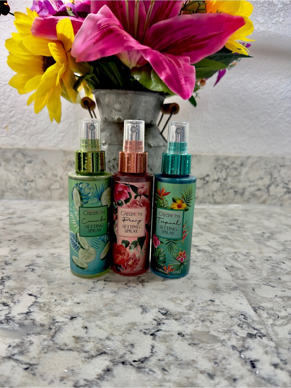 Beauty Creations Setting Spray Trio, Cucumber, Peony, Tropical